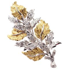 Buccellati Diamond Leaf Yellow And White Gold Brooch Pin 12