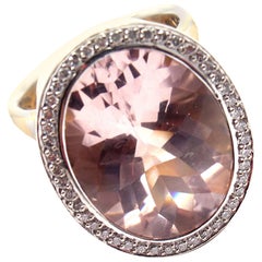 Large Kunzite Diamond Gold Ring