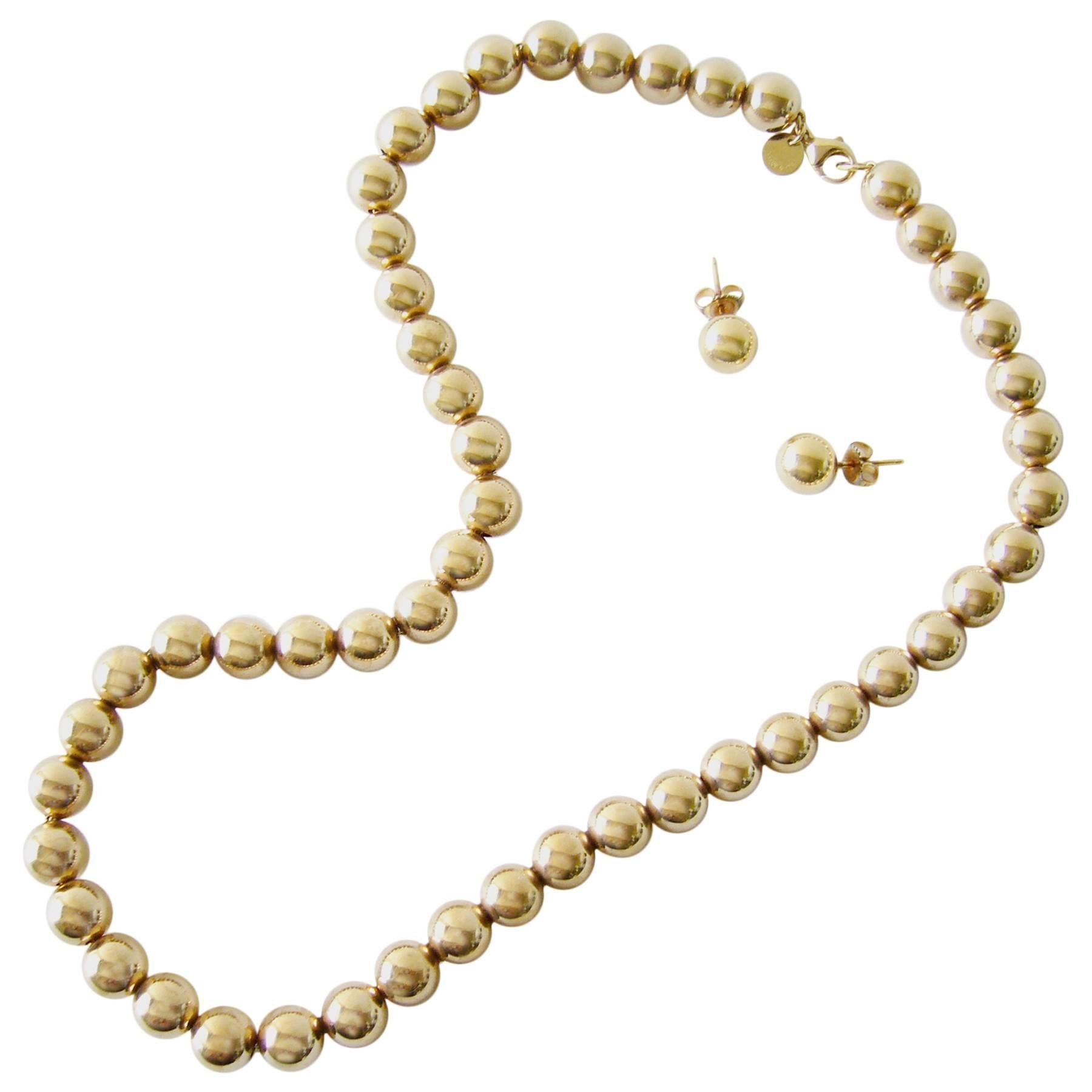 Tiffany & Co. Gold Beaded Necklace and Earrings Suite