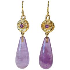 Lilac Sapphire & Amethyst Drop Earrings