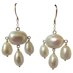 Baroque Pearl Dangle Earrings with Yellow Gold Findings