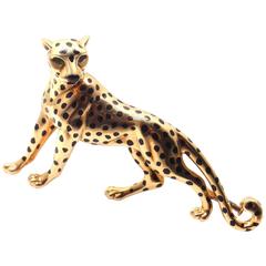 Cartier Panther Panthere Onyx Emerald Yellow Gold Pin Brooch