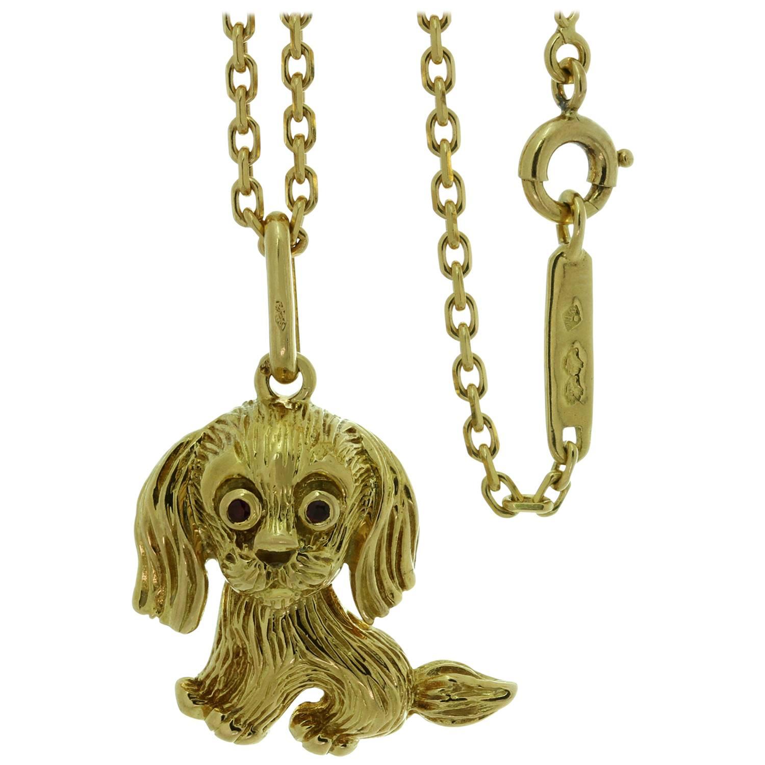 VAN CLEEF 
ARPELS Ruby Yellow Gold Dog Pendant Necklace