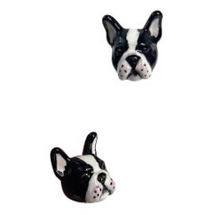 Französische Hunde-Ohrstecker, Bulldogge, Emaille, Weiß und Schwarz, Sterlingsilber 925, Sterlingsilber 