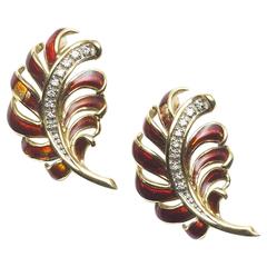 Pair of Enamel Feather Brooches