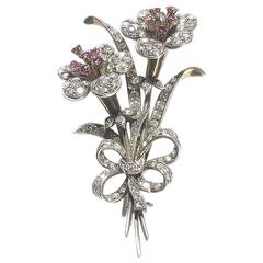 Diamond & Ruby Flower Brooch