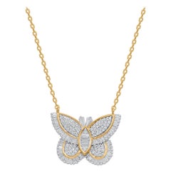 Collier pendentif papillon en or jaune 14 carats avec diamants baguettes de 0,60 carat TJD