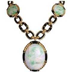 1970s David WEBB 18 k Yellow Gold, Jade and  Onyx Chain. 