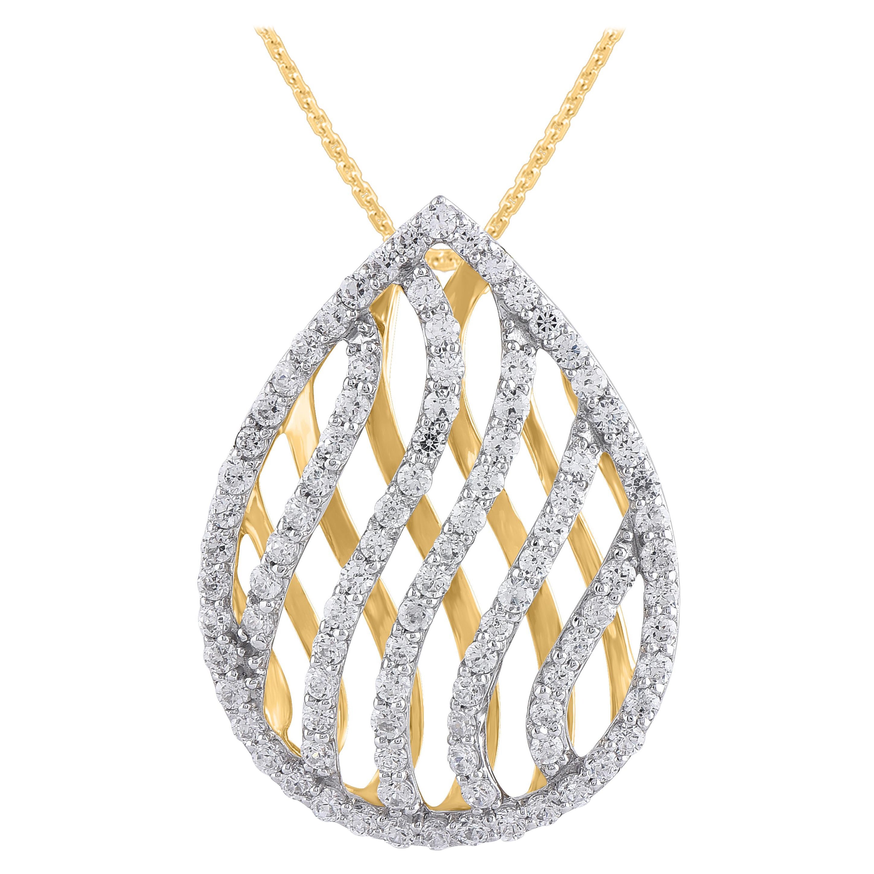 TJD 0.75 Carat Brilliant Cut Diamond Drop Pendant Necklace in 18KT Yellow Gold  For Sale