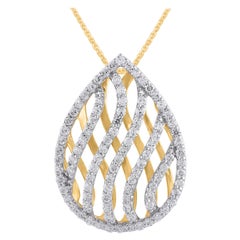 TJD - Collier à pendentifs en or jaune 18KT avec diamant taillé en brillant de 0,75 carat 