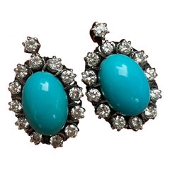 Vintage Turquoise and Diamond Earrings