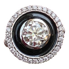 Art Deco Style Diamond and Black Enamel Target Ring