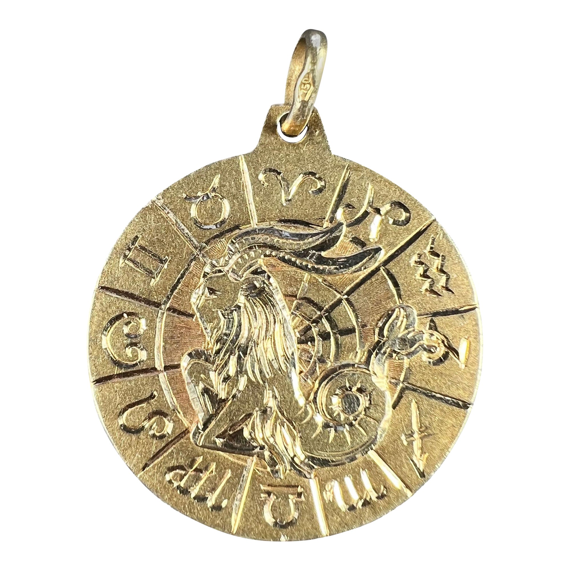 Italian Capricorn Zodiac 18K Yellow Gold Charm Pendant For Sale
