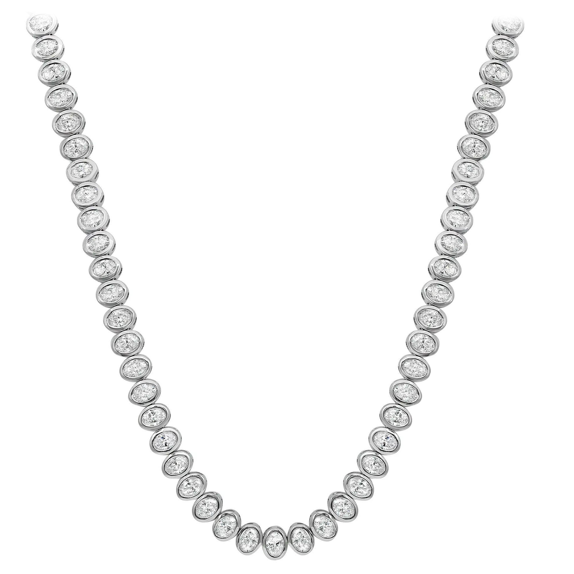 Bezel Set Oval Cut Diamond Tennis Necklace 18K White Gold 7.94Cttw 17 Inches