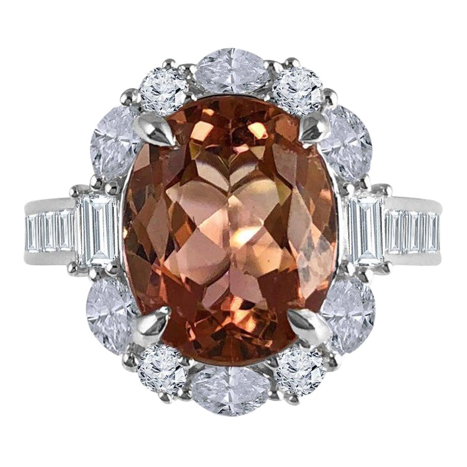 Anillo de turmalina exótica y diamantes talla oval de 3,76 quilates certificado por el GIA ref1281 en venta