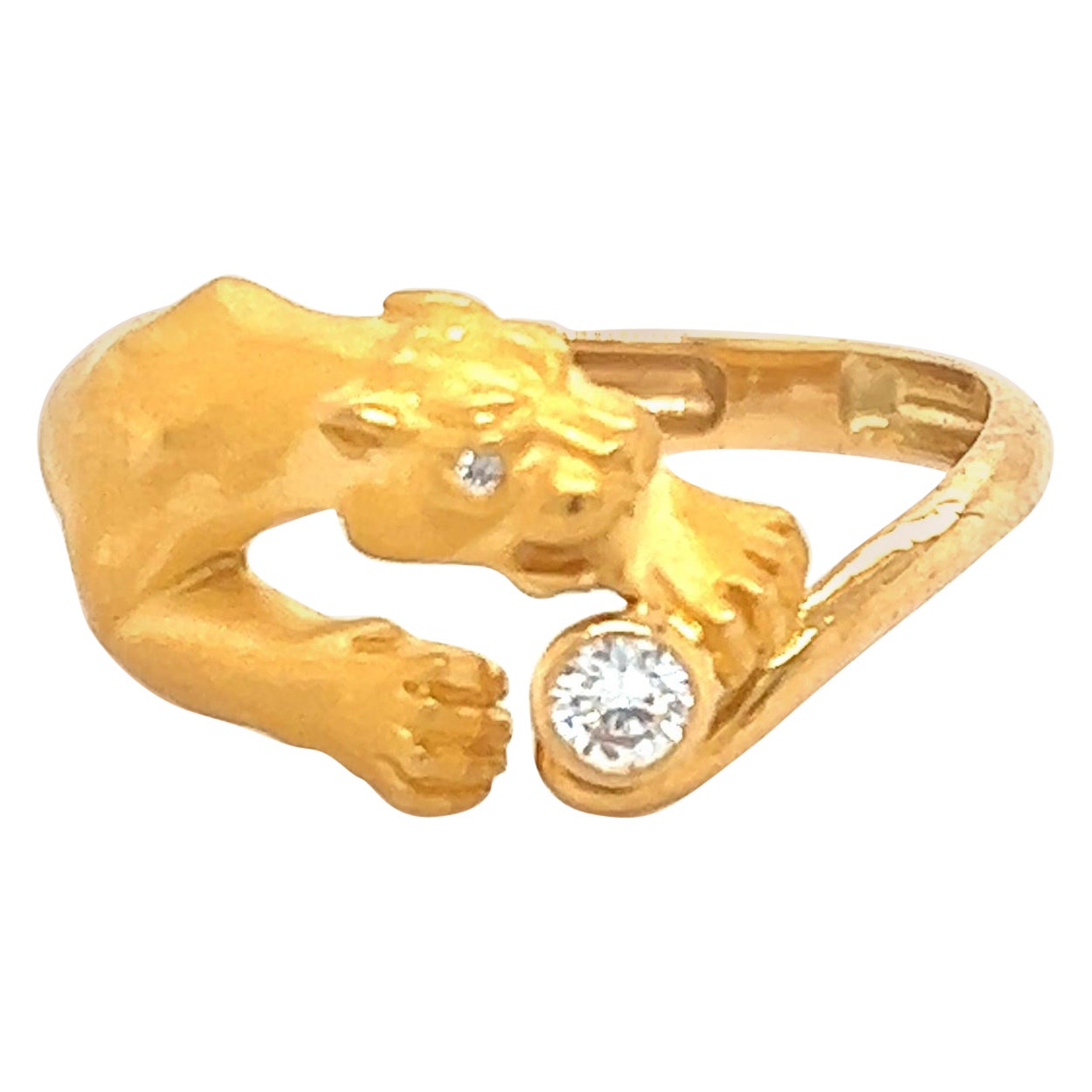 Carrera y Carrera 18k Yellow Gold Diamond Panther Ring Size 7