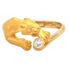 Vintage Carrera y Carrera 18k Yellow Gold Diamond Panther Ring Size 7