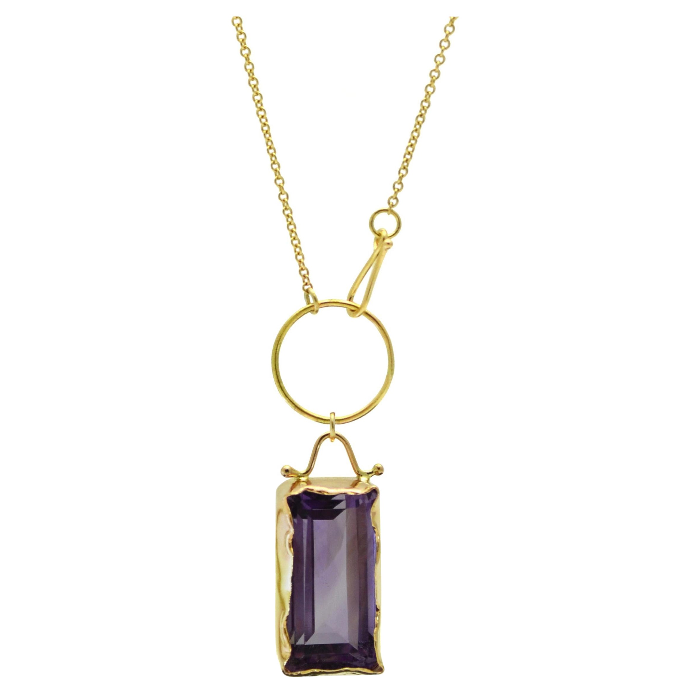 Susan Crow Studio Amethyst and Yellow Gold Lariat Pendant For Sale