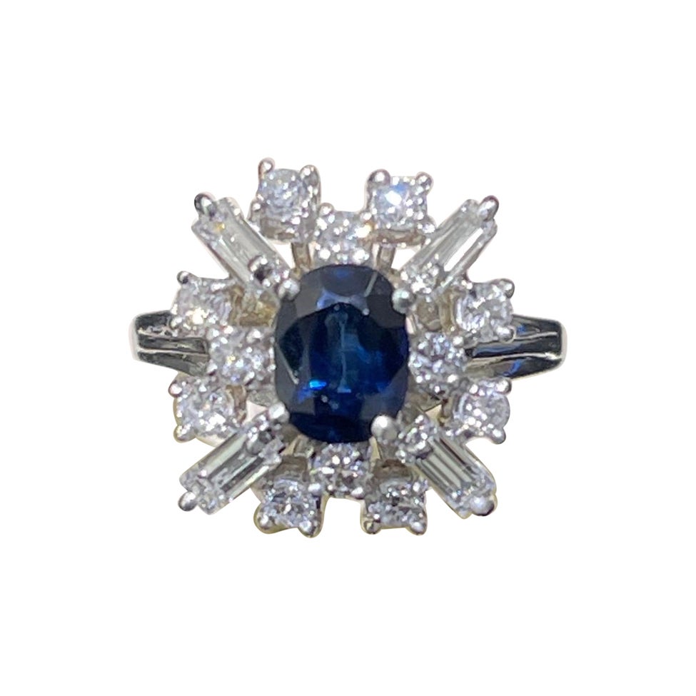 Elegant Sapphire & Diamond Ring In 14k White Gold  For Sale