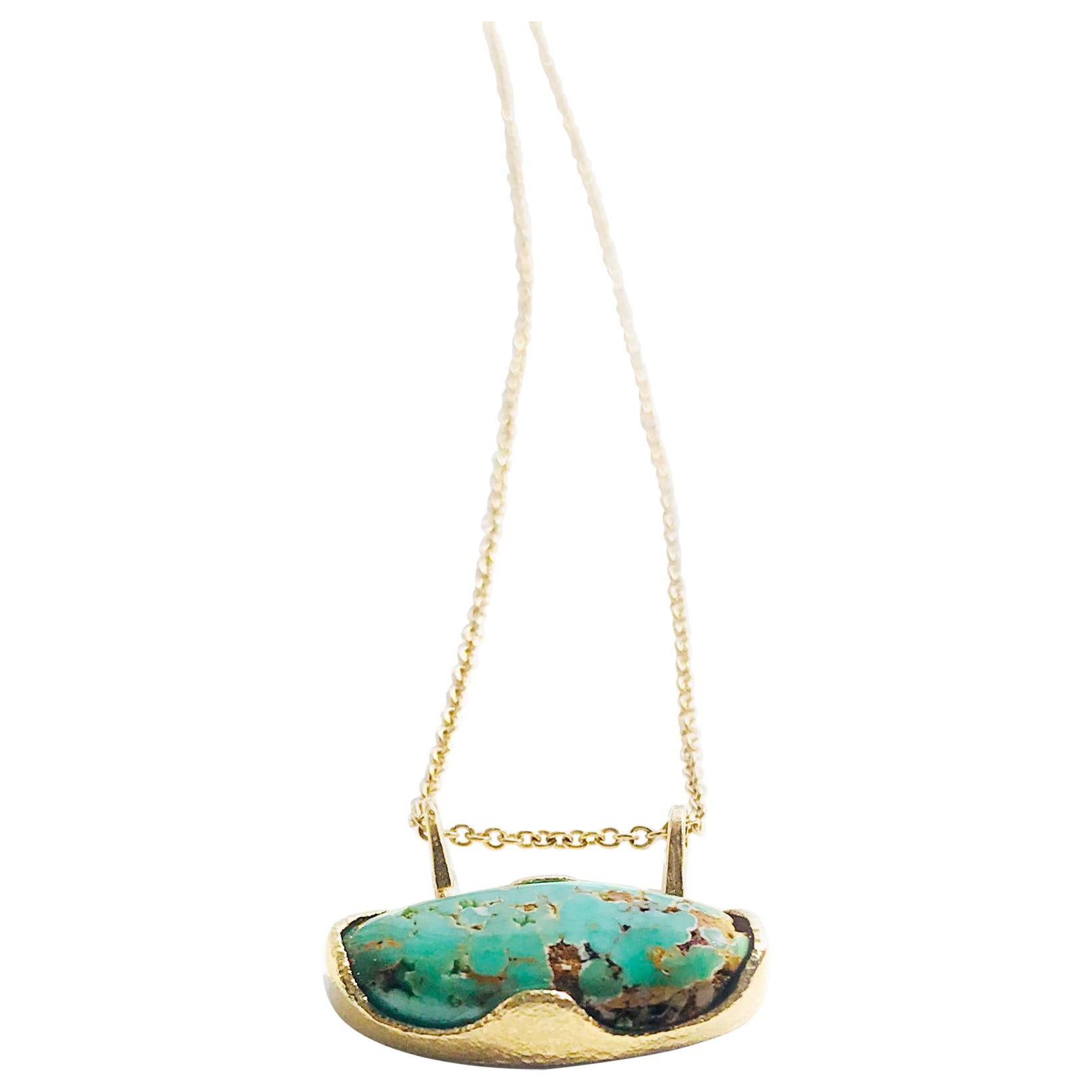 Susan Crow Studio Yellow Gold and Untreated Turquoise Wave Pendant For Sale