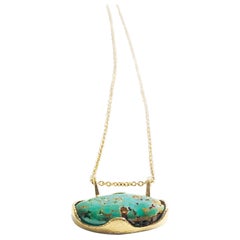 Susan Crow Studio Yellow Gold and Untreated Turquoise Wave Pendant