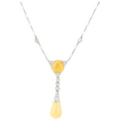 Art Noveau 3.48ct Jelly Opal and Diamond Necklace