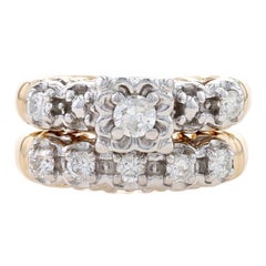 Yellow Gold Diamond Vintage Engagement Ring & Wedding Band 14k Rnd .50ctw Floral