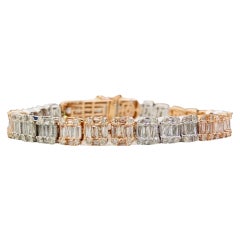 Bracelet tennis en or bicolore avec diamants de 9,50 carats, diamants baguettes et ronds 