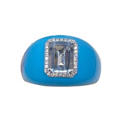 Bague en or blanc 14k avec aigue-marine, diamant et turquoise Effy 