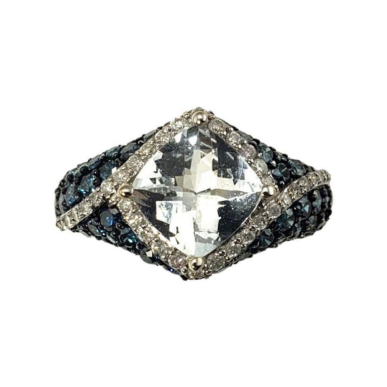 14K White Gold White Topaz Diamond Ring Size 7 #15753 For Sale
