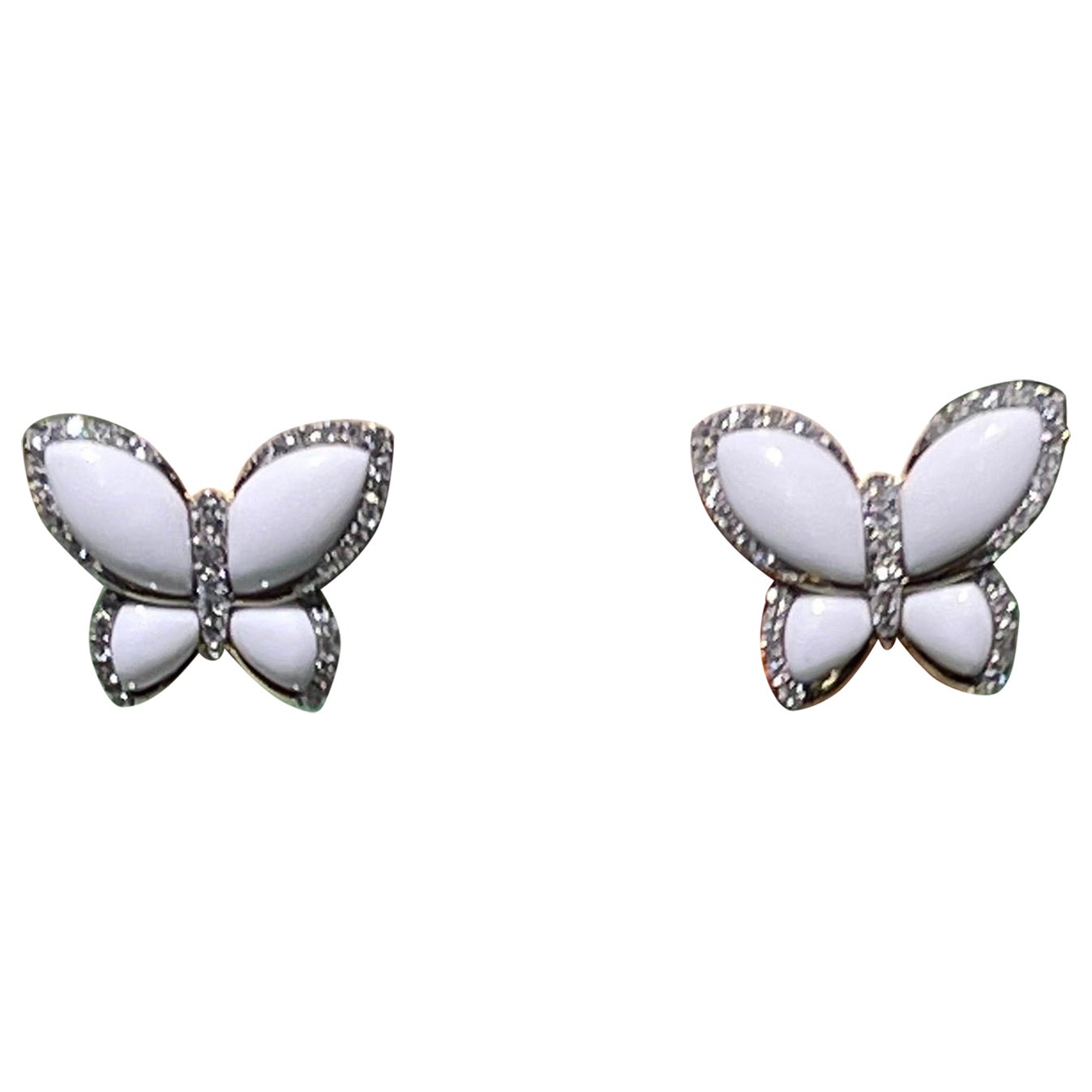 New Effy White Agate & Diamond Butterfly Earrings In 14k For Sale