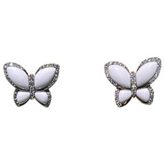 New Effy White Agate & Diamond Butterfly Earrings In 14k