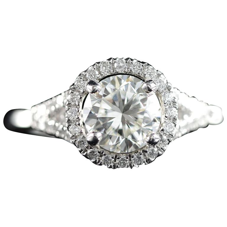 Diamond Platinum Halo Engagement Ring For Sale at 1stdibs