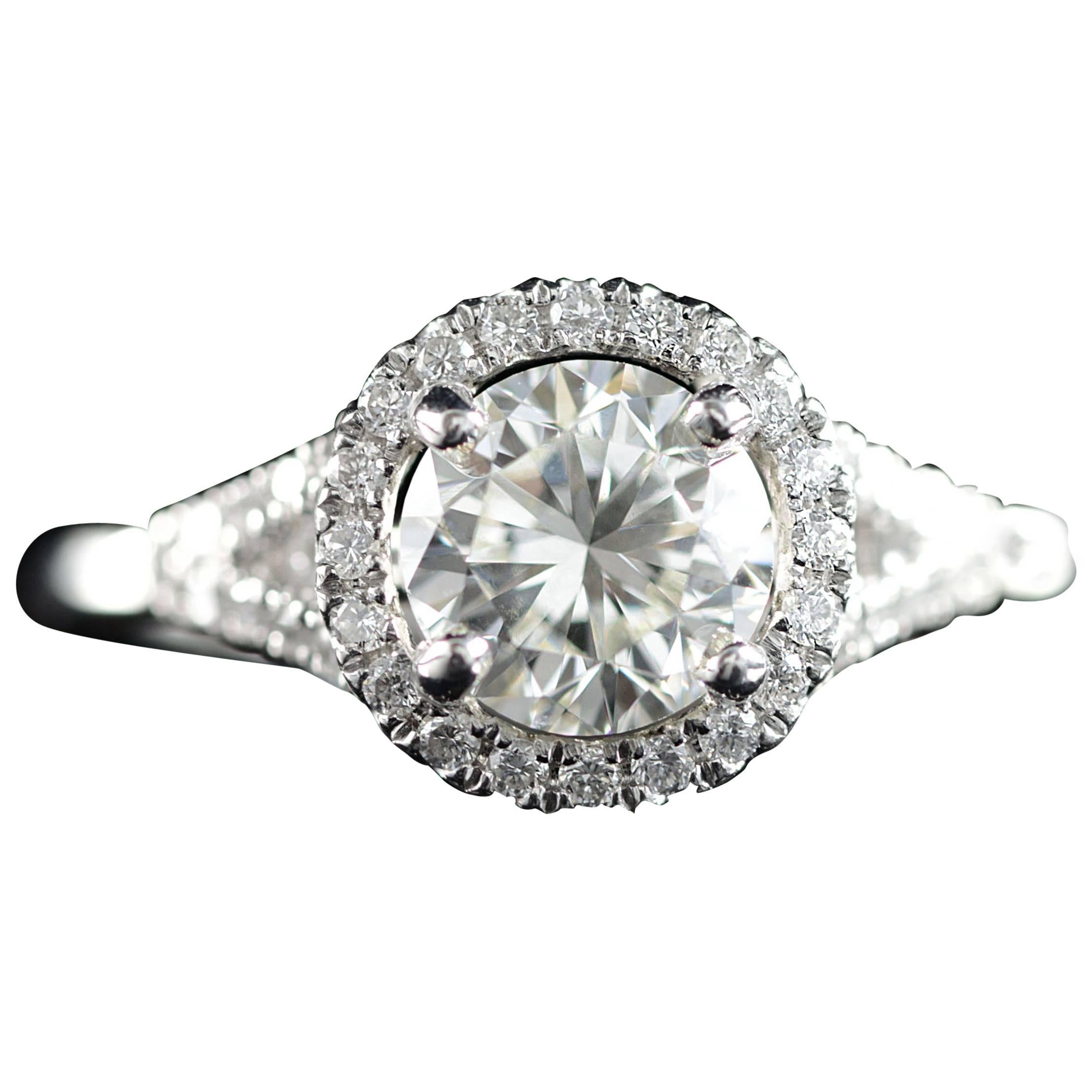Diamond Platinum Halo Engagement Ring  For Sale