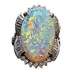 Used Art Deco Platinum Diamond 10.77 Carat Australian Opal Engagement Ring