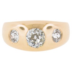 Antique Victorian 14K Gold 0.82ct Old Cut Mine Diamond 3 Stone Gypsy Ring