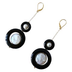 Marina J. Two Tier Pearl, Black Onyx and Solid 14k Yellow Gold Earrings