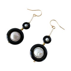 Marina J. 2 Tier Pearl, Black Onyx and Solid 14k Yellow Gold Earrings 