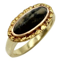 Antique Gold Rush Era 22K and 14K Gold Nugget and Moss Agate Ring 