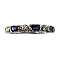 Vintage 14K White Gold Sapphire and Diamond Ring Size 5.75 #15264
