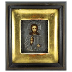 Icono ruso antiguo de plata de 1901, enmarcado, firmado "A.G.", A. Golovin