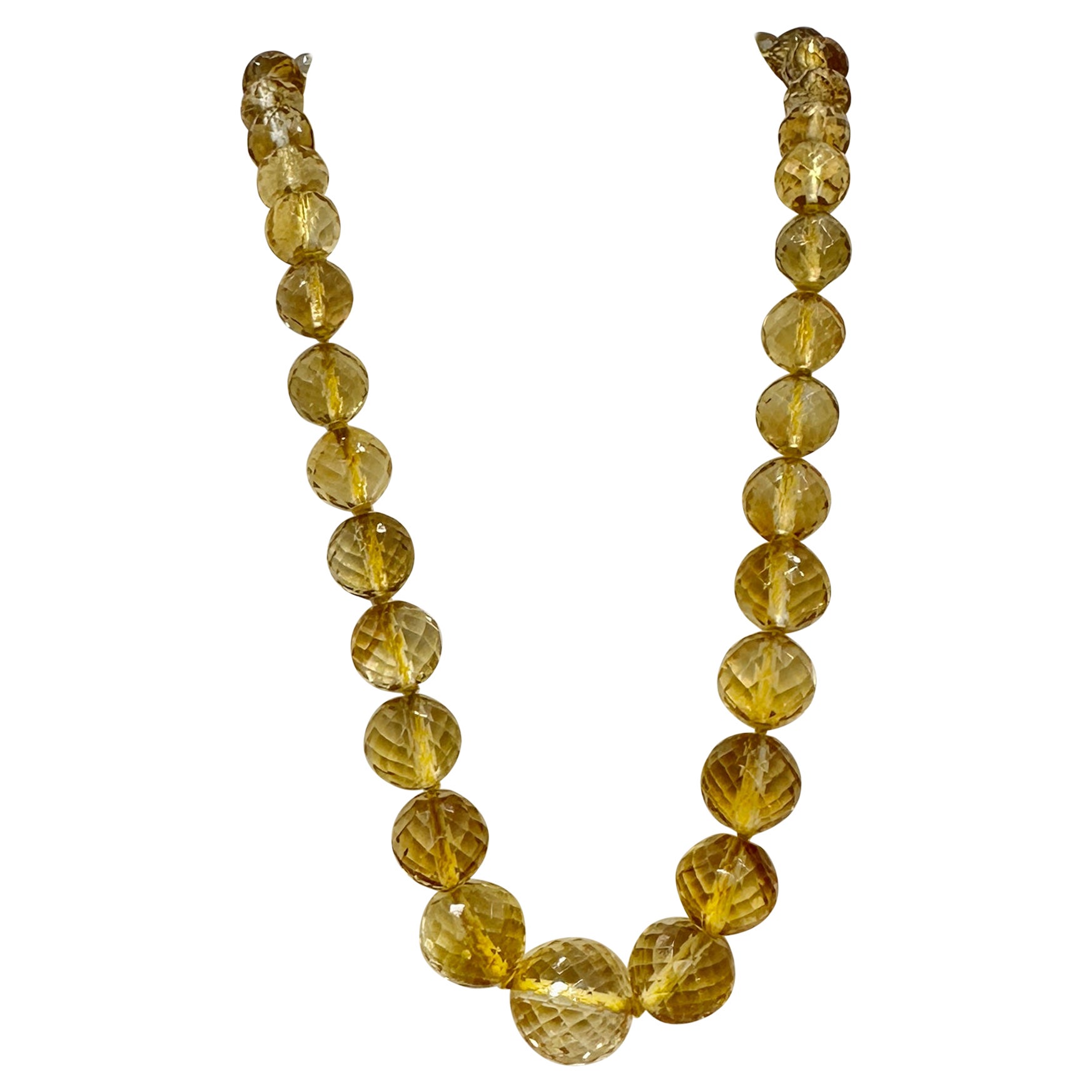 Art Deco Faceted Citrine Necklace Graduated Citrine Beads Gold Circa 1920 For Sale