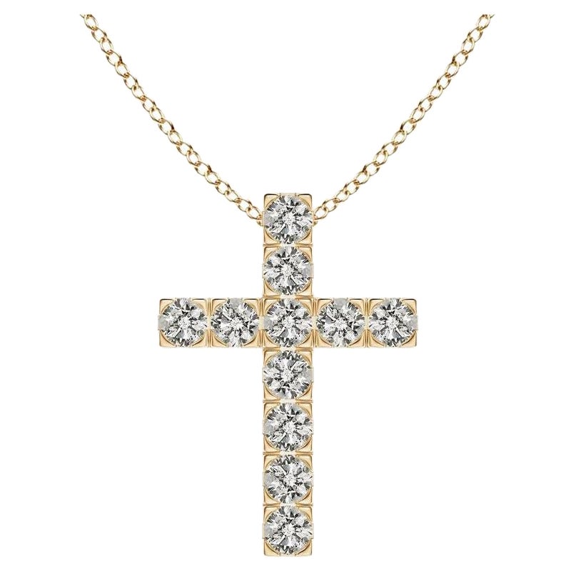 ANGARA Natural 0.75cttw Diamond Cross Pendant in 14K Yellow Gold (Color- K, I3)