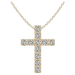 ANGARA Natural 0.75cttw Diamond Cross Pendant in 14K Yellow Gold (Color- K, I3)