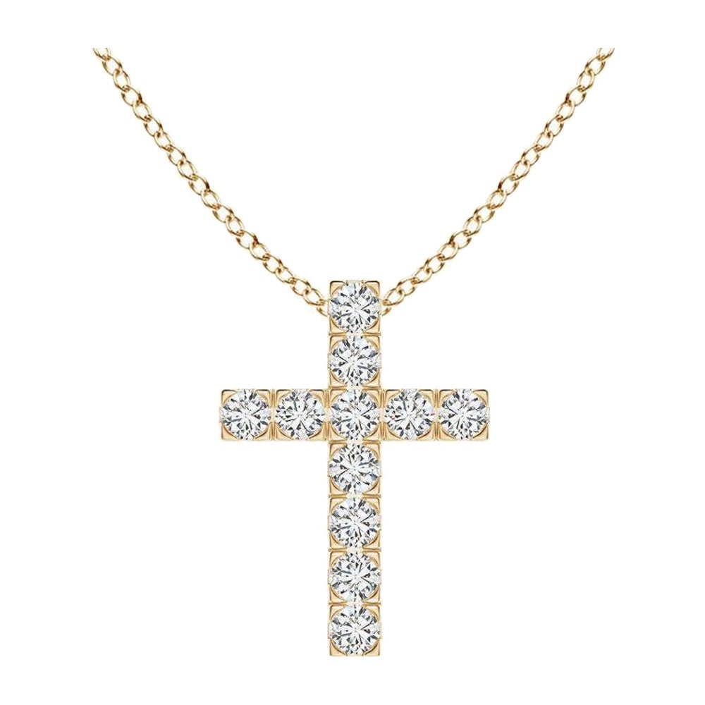 ANGARA Natural 0.38cttw Diamond Cross Pendant in 14K Yellow Gold (Color- H, SI2)