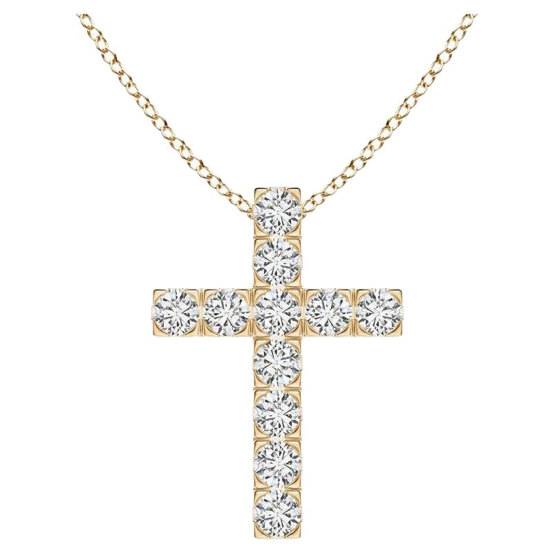 ANGARA Natural 0.75cttw Diamond Cross Pendant in 14K Yellow Gold (Color- H, SI2)