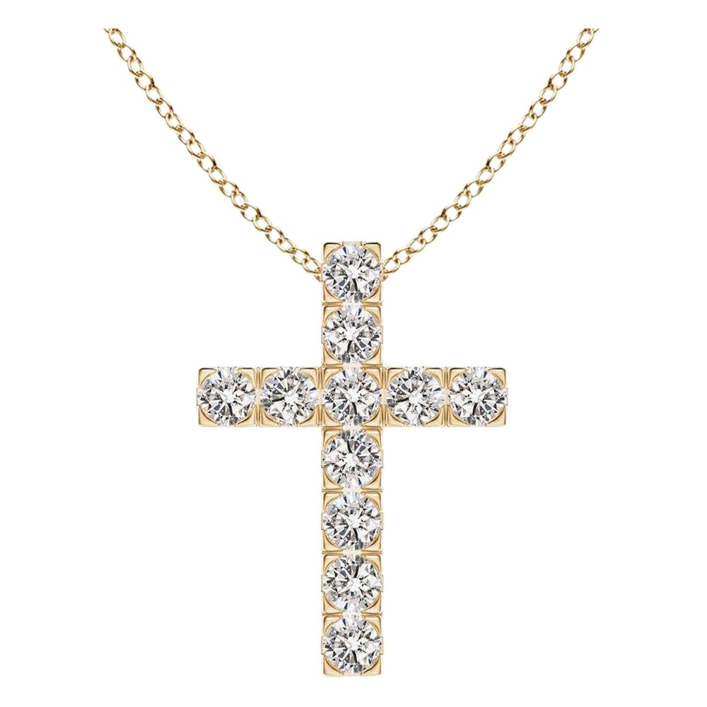 ANGARA Natural 0.75cttw Diamond Cross Pendant in 14K Yellow Gold (I-J, I1-I2) For Sale