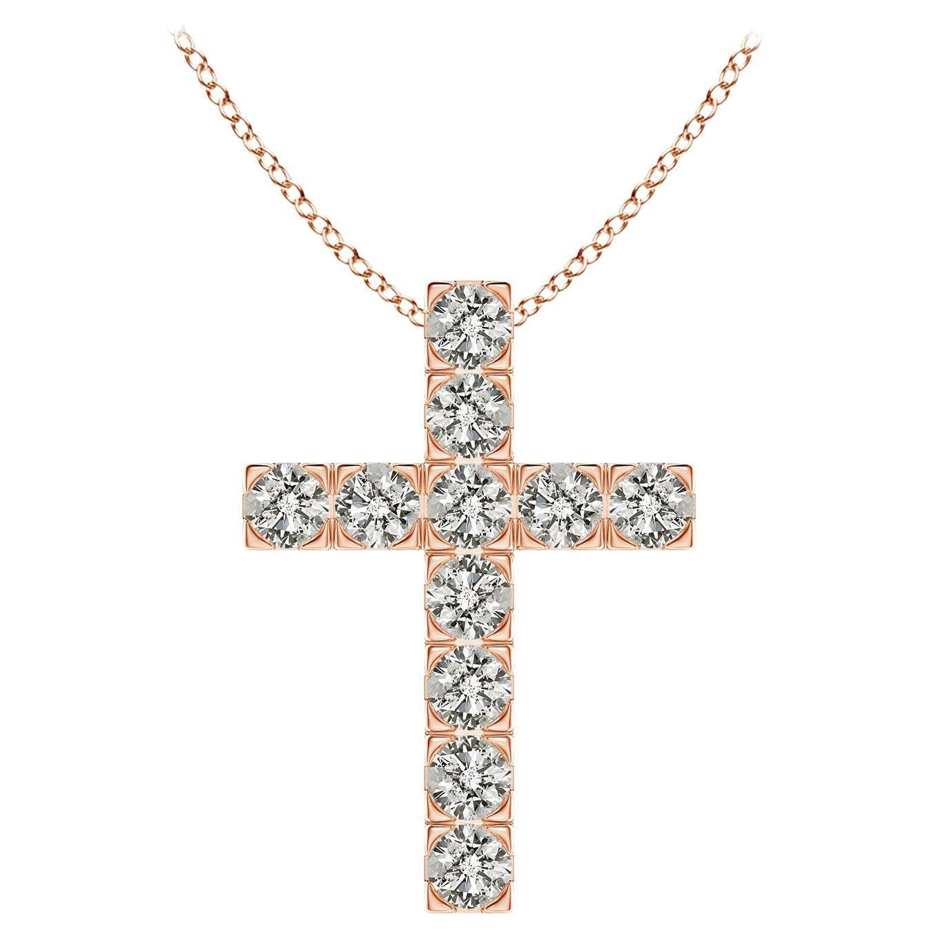 ANGARA Natural 1.17cttw Diamond Cross Pendant in 14K Rose Gold (Color- K, I3) For Sale