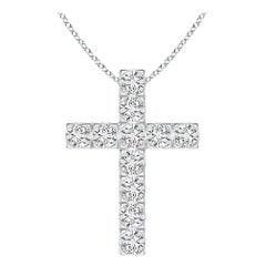 ANGARA Pendentif croix en or blanc 14K avec diamant naturel 1.75cttw (Couleur- H, SI2)