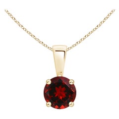 Natürlicher Classic Runder Granat Solitär-Anhänger aus 14K Gelbgold (Größe-5mm)